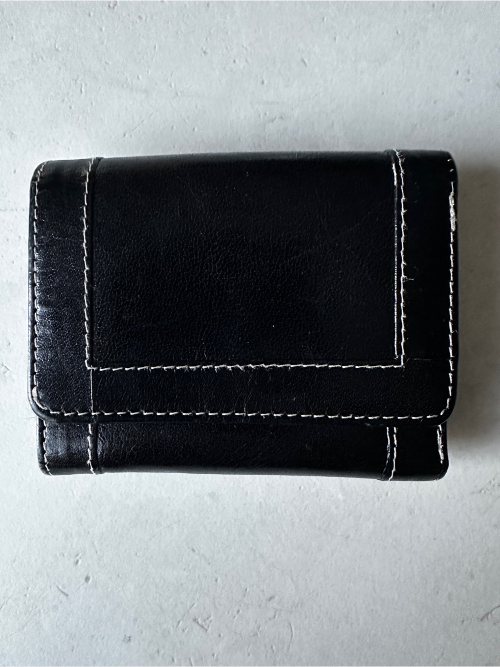Danier Black Leather Trifold Wallet with Gold Foil Logo